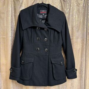 2000s Y2K Miss Sixty M60 Black Wool Blend Envelope Collar Pea Coat Medium